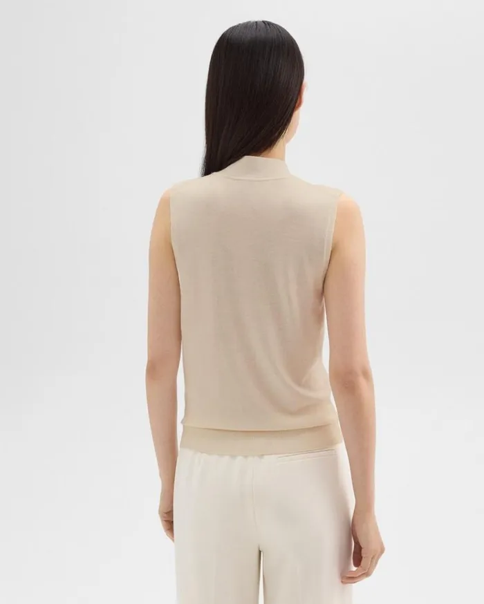 Theory Mock Neck Sweater Shell In Regal Wool Ecru Women Sweaters Cardigans