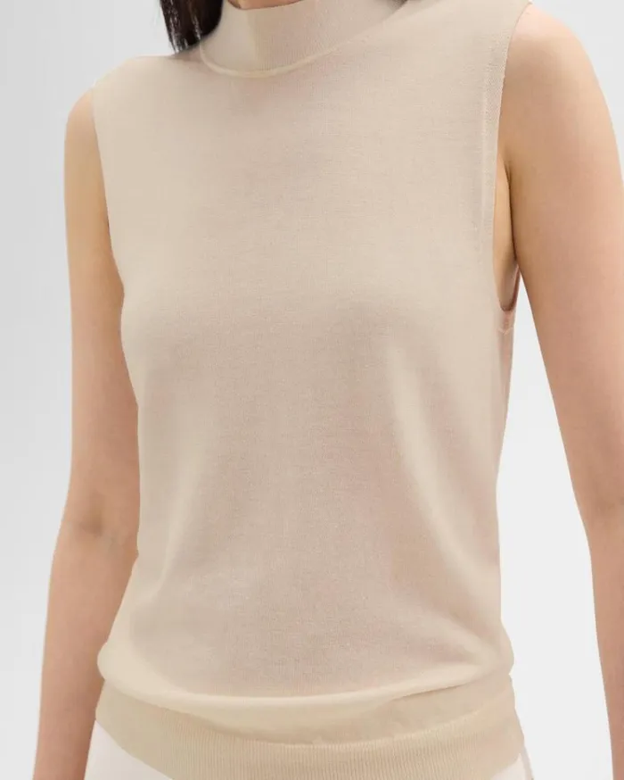 Theory Mock Neck Sweater Shell In Regal Wool Ecru Women Sweaters Cardigans
