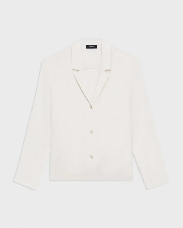 Theory Notched Lapel Blouse In Silk Georgette Ivory Women Tops