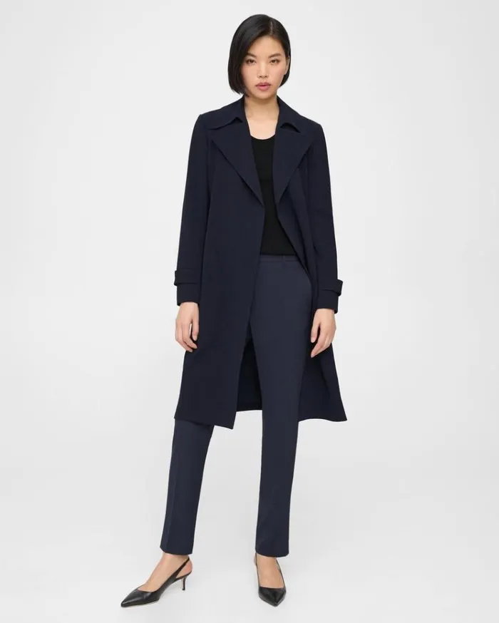 Theory Oaklane Trench Coat In Admiral Crepe Nocturne Navy Women Outerwear