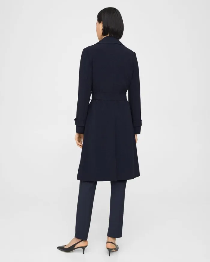 Theory Oaklane Trench Coat In Admiral Crepe Nocturne Navy Women Outerwear