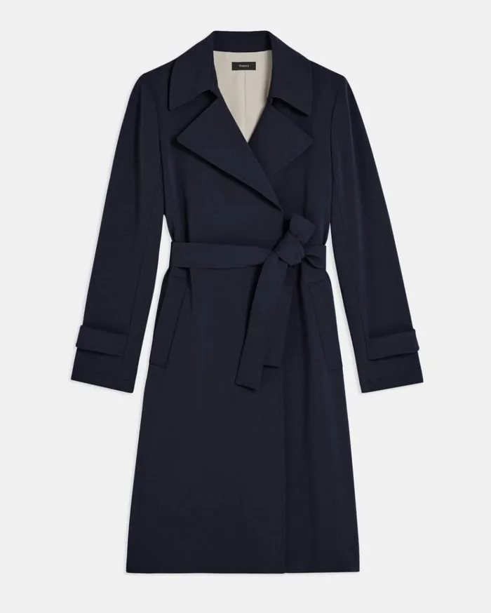 Theory Oaklane Trench Coat In Admiral Crepe Nocturne Navy Women Outerwear