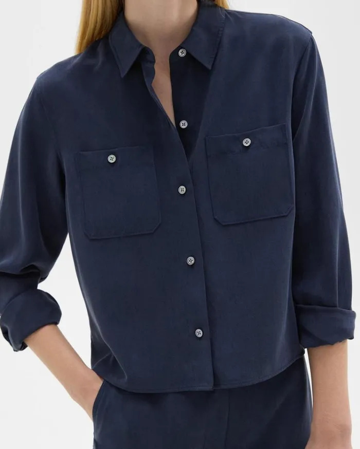 Theory Patch Pocket Shirt In Fluid Twill Nocturne Navy Women Tops Theory Patch Pocket Shirt In Fluid Twill Nocturne Navy Women Tops