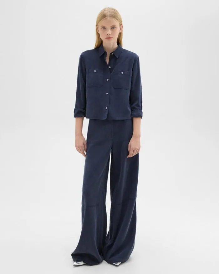Theory Patch Pocket Shirt In Fluid Twill Nocturne Navy Women Tops Theory Patch Pocket Shirt In Fluid Twill Nocturne Navy Women Tops