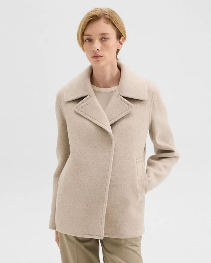 Theory Peacoat In Recycled Wool Glacial Melange Women Outerwear