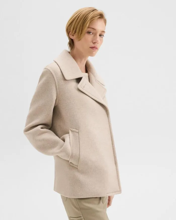 Theory Peacoat In Recycled Wool Glacial Melange Women Outerwear