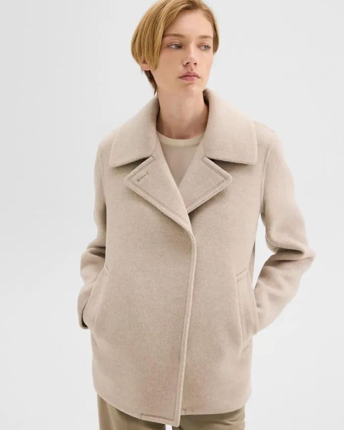 Theory Peacoat In Recycled Wool Glacial Melange Women Outerwear