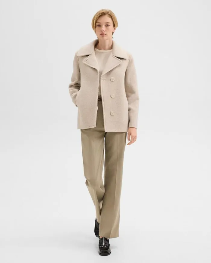 Theory Peacoat In Recycled Wool Glacial Melange Women Outerwear