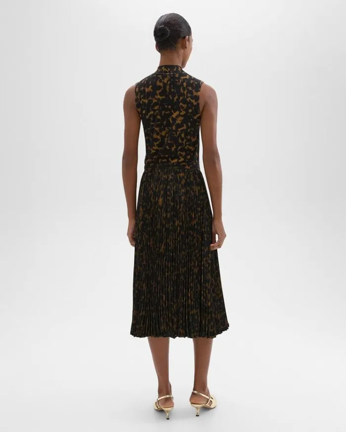 Theory Pleated Midi Skirt In Tortoiseshell Printed Georgette Dark Brown Multi Women Skirts Theory Pleated Midi Skirt In Tortoiseshell Printed Georgette Dark Brown Multi Women Skirts