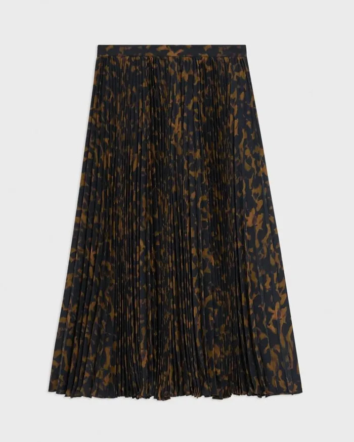 Theory Pleated Midi Skirt In Tortoiseshell Printed Georgette Dark Brown Multi Women Skirts Theory Pleated Midi Skirt In Tortoiseshell Printed Georgette Dark Brown Multi Women Skirts