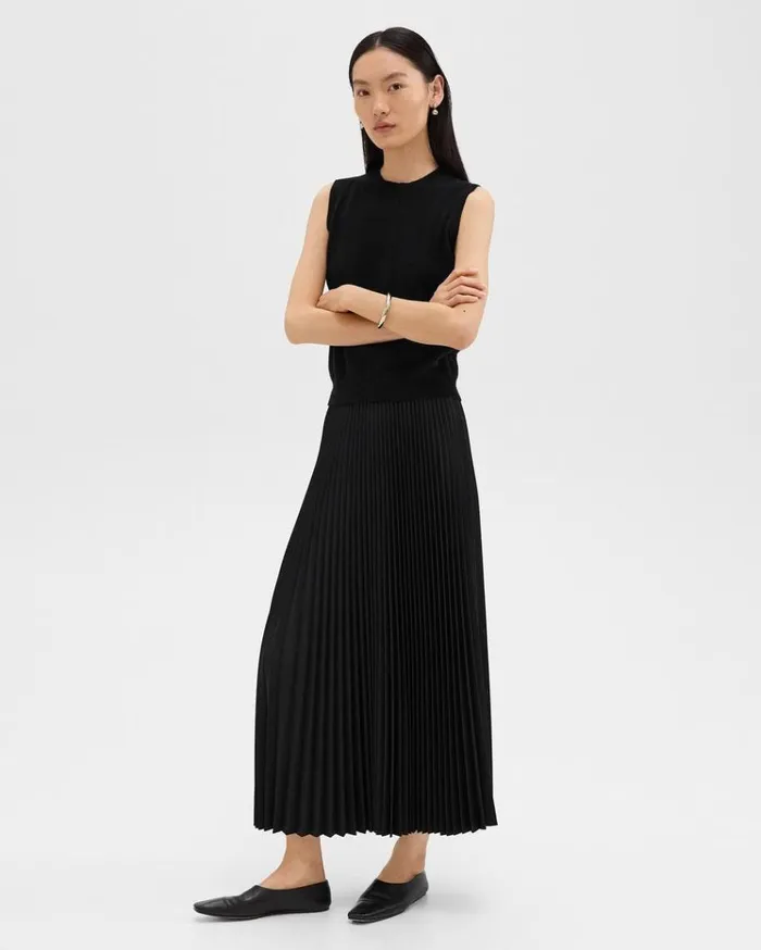 Theory Pleated PullOn Skirt In Stretch WoolBlend Black Women Skirts Theory Pleated PullOn Skirt In Stretch WoolBlend Black Women Skirts