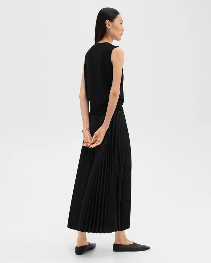 Theory Pleated PullOn Skirt In Stretch WoolBlend Black Women Skirts Theory Pleated PullOn Skirt In Stretch WoolBlend Black Women Skirts