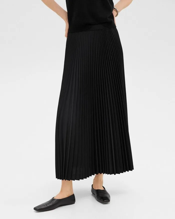 Theory Pleated PullOn Skirt In Stretch WoolBlend Black Women Skirts Theory Pleated PullOn Skirt In Stretch WoolBlend Black Women Skirts