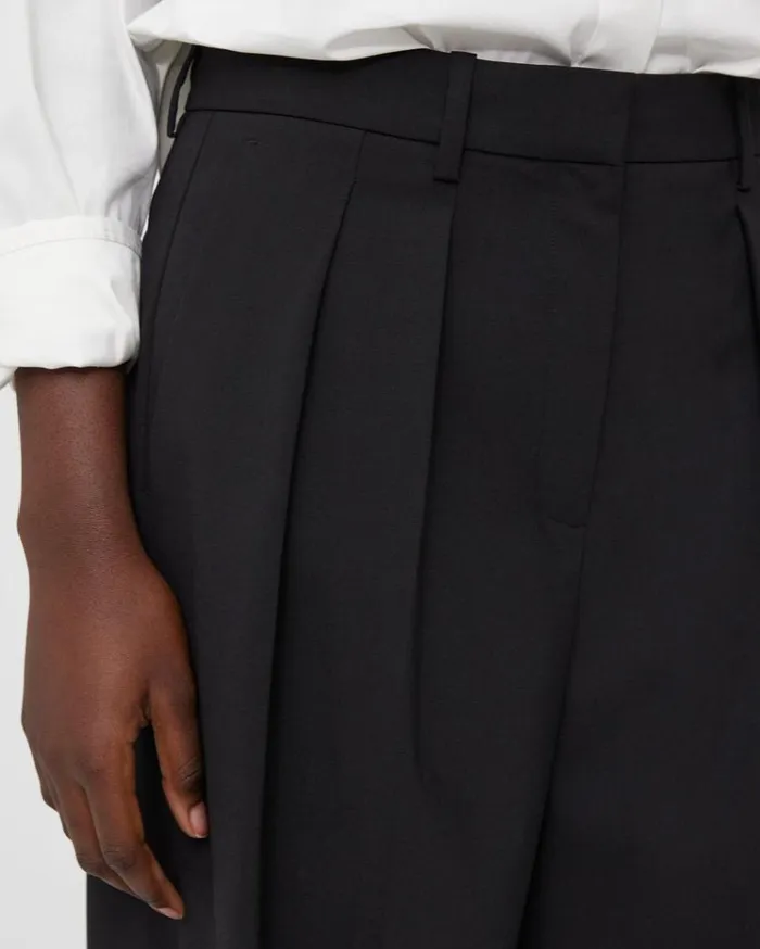 Theory Pleated WideLeg Pant In Stretch Wool Black Women Pants Theory Pleated WideLeg Pant In Stretch Wool Black Women Pants