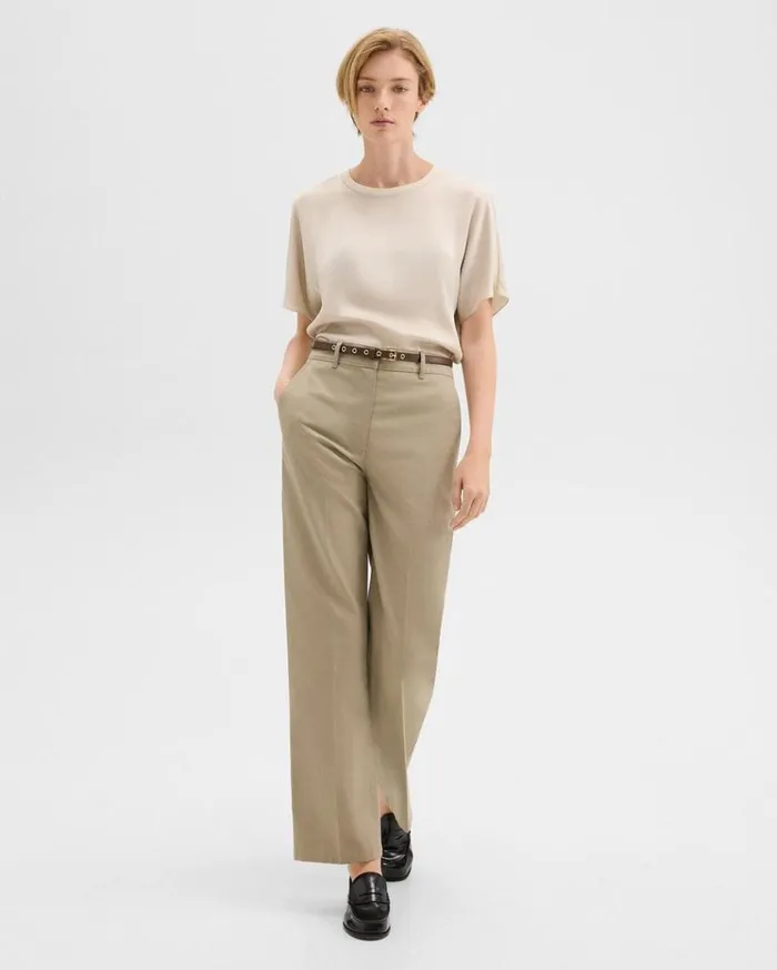 Theory Relaxed Pant In Gabardine Light Pavement Women Pants