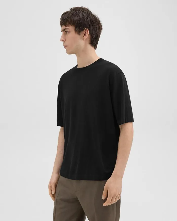 Theory Relaxed Tee In Regal Wool Black Men Sweaters Cardigans
