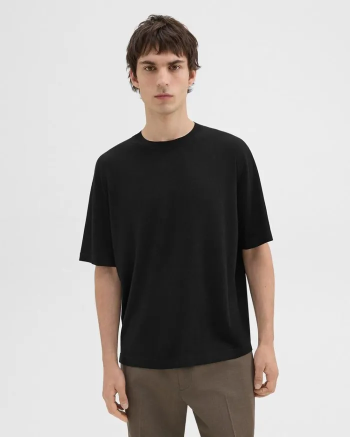 Theory Relaxed Tee In Regal Wool Black Men Sweaters Cardigans