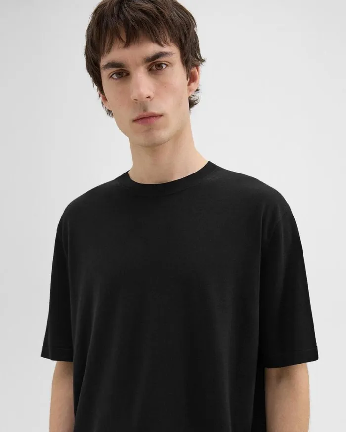 Theory Relaxed Tee In Regal Wool Black Men Sweaters Cardigans