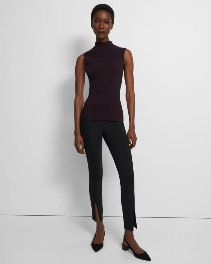 Theory Ribbed Tank Top In Crepe Knit Merlot Women Tops Theory Ribbed Tank Top In Crepe Knit Merlot Women Tops