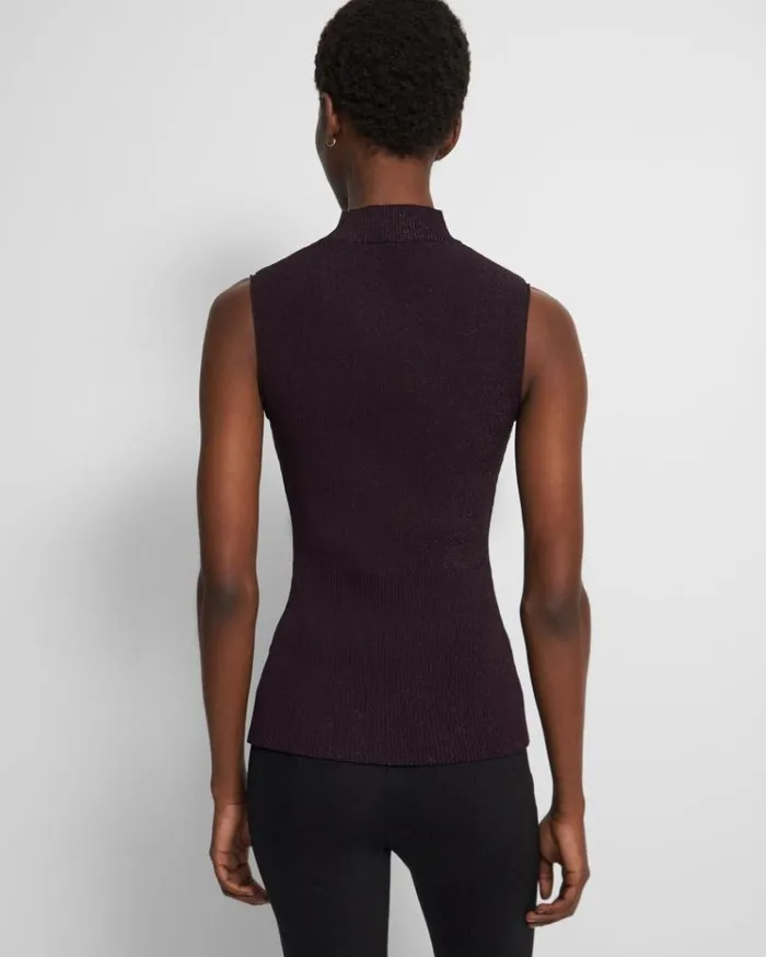 Theory Ribbed Tank Top In Crepe Knit Merlot Women Tops Theory Ribbed Tank Top In Crepe Knit Merlot Women Tops