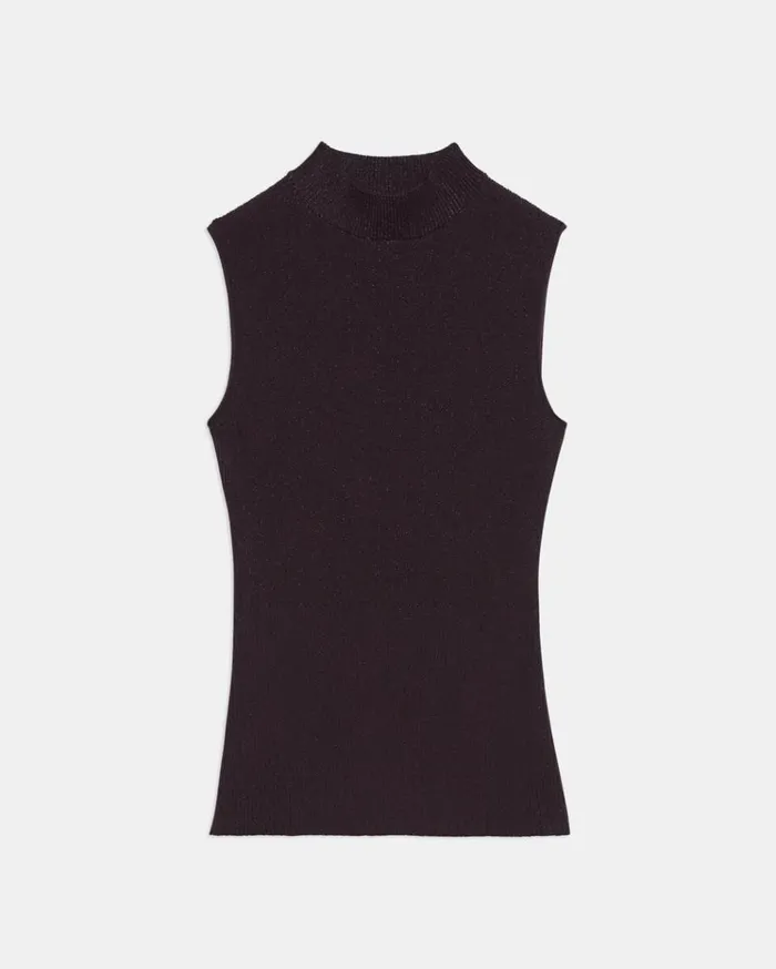 Theory Ribbed Tank Top In Crepe Knit Merlot Women Tops Theory Ribbed Tank Top In Crepe Knit Merlot Women Tops