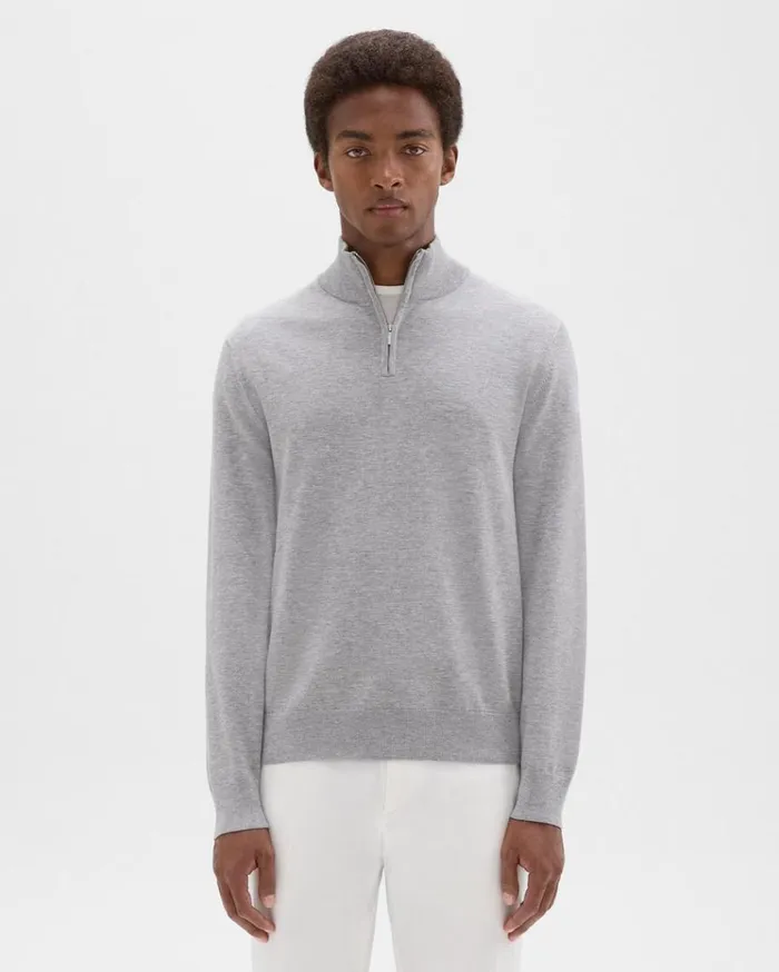 Theory Riland QuarterZip Sweater In Light Bilen Light Grey Heather Men Sweaters Cardigans