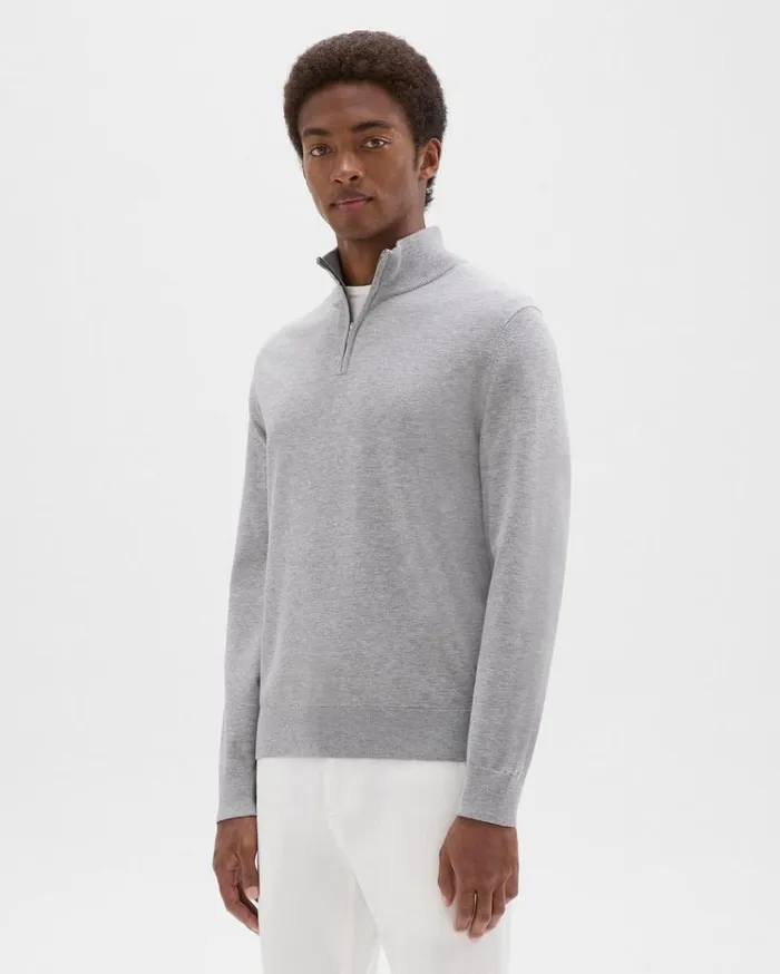 Theory Riland QuarterZip Sweater In Light Bilen Light Grey Heather Men Sweaters Cardigans Theory Riland QuarterZip Sweater In Light Bilen Light Grey Heather Men Sweaters Cardigans