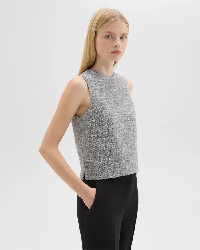Theory Shell Top In Canvas Tweed Black Multi Women Tops Theory Shell Top In Canvas Tweed Black Multi Women Tops