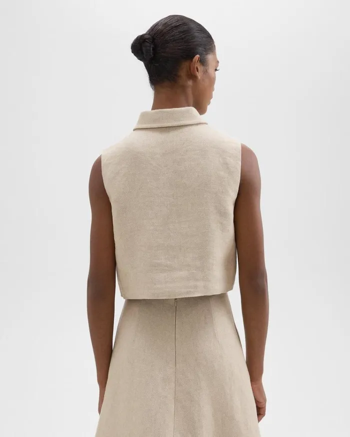 Theory Sleeveless Polo In Basket Weave Linen Straw Women Tops Theory Sleeveless Polo In Basket Weave Linen Straw Women Tops