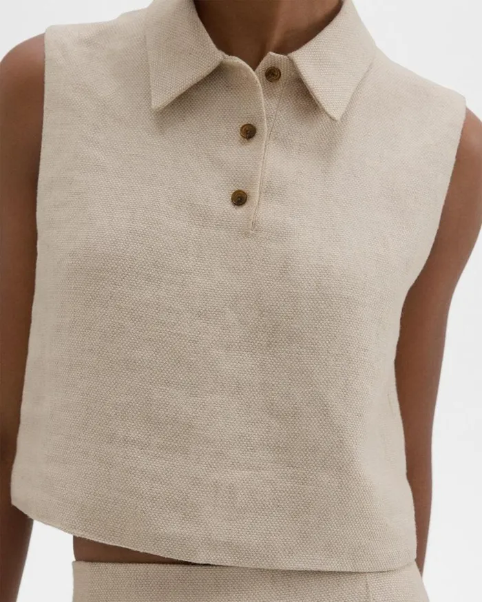 Theory Sleeveless Polo In Basket Weave Linen Straw Women Tops Theory Sleeveless Polo In Basket Weave Linen Straw Women Tops