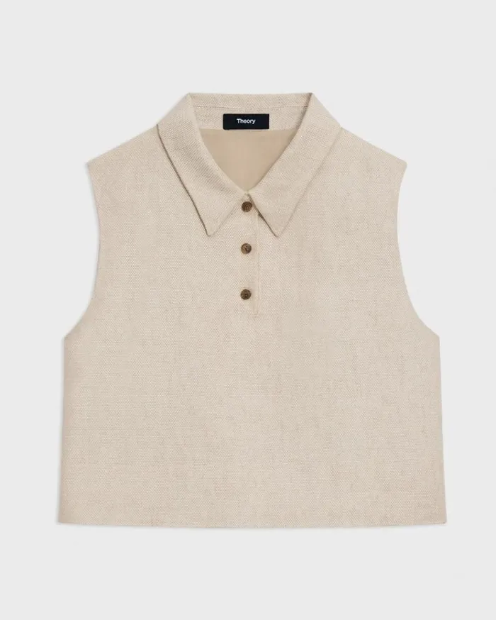 Theory Sleeveless Polo In Basket Weave Linen Straw Women Tops Theory Sleeveless Polo In Basket Weave Linen Straw Women Tops