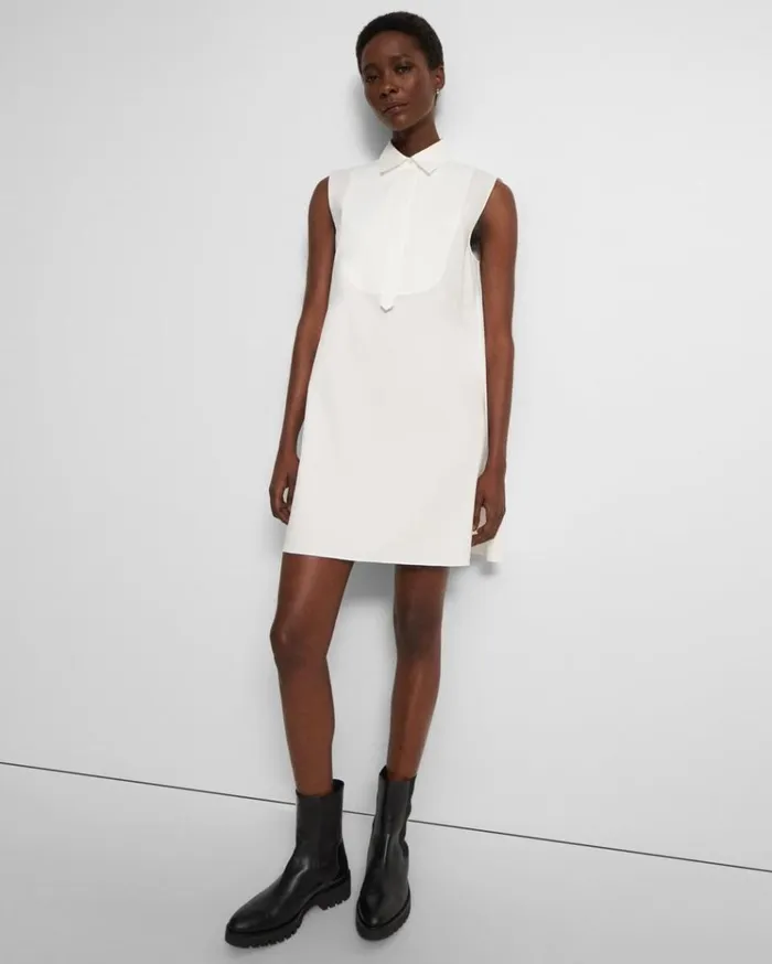 Theory Sleeveless Tunic Dress In Good Cotton White Women Dresses