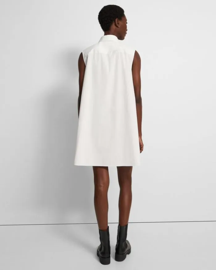 Theory Sleeveless Tunic Dress In Good Cotton White Women Dresses