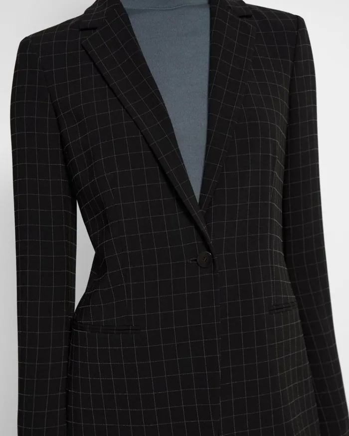 Theory Staple Blazer In Checked Crepe Black Multi Women Suits