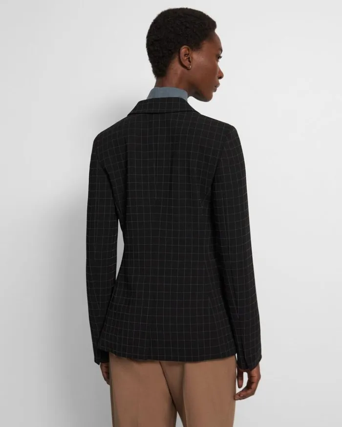 Theory Staple Blazer In Checked Crepe Black Multi Women Suits
