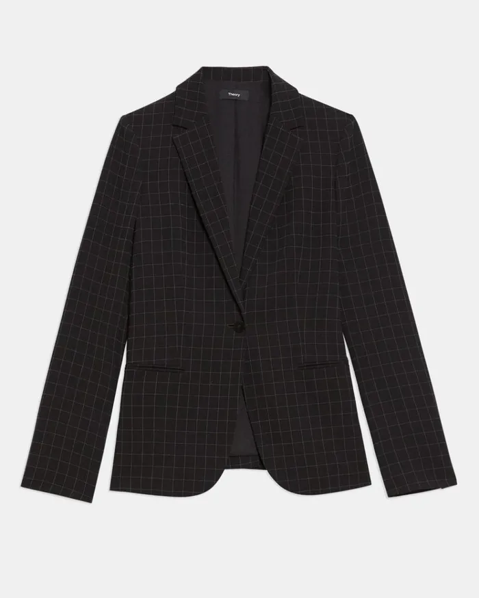 Theory Staple Blazer In Checked Crepe Black Multi Women Suits