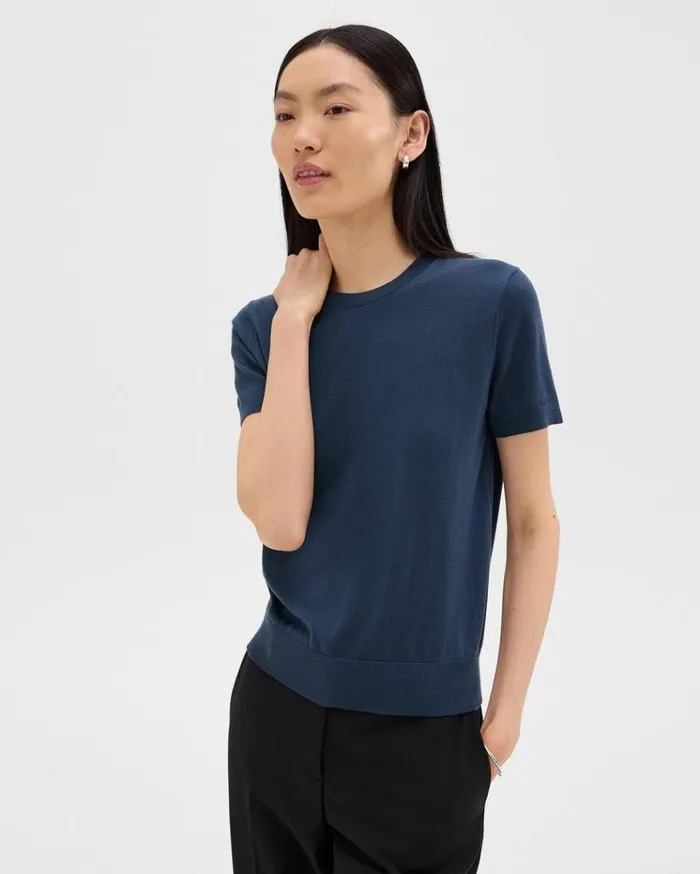Theory Sweater Tee In Regal Wool Ash Blue Women TShirts Tank Tops