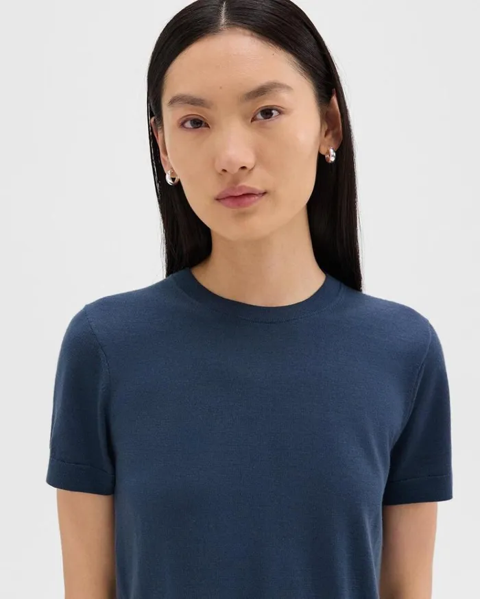 Theory Sweater Tee In Regal Wool Ash Blue Women TShirts Tank Tops