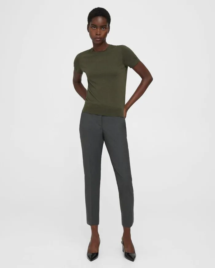 Theory Sweater Tee In Regal Wool Dark Olive Women TShirts Tank Tops