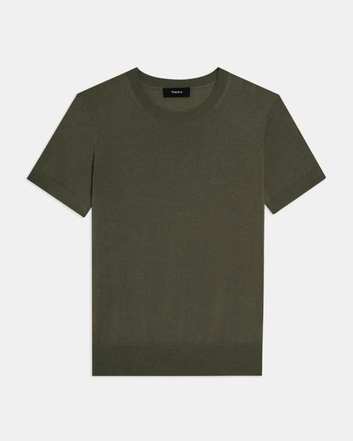 Theory Sweater Tee In Regal Wool Dark Olive Women TShirts Tank Tops