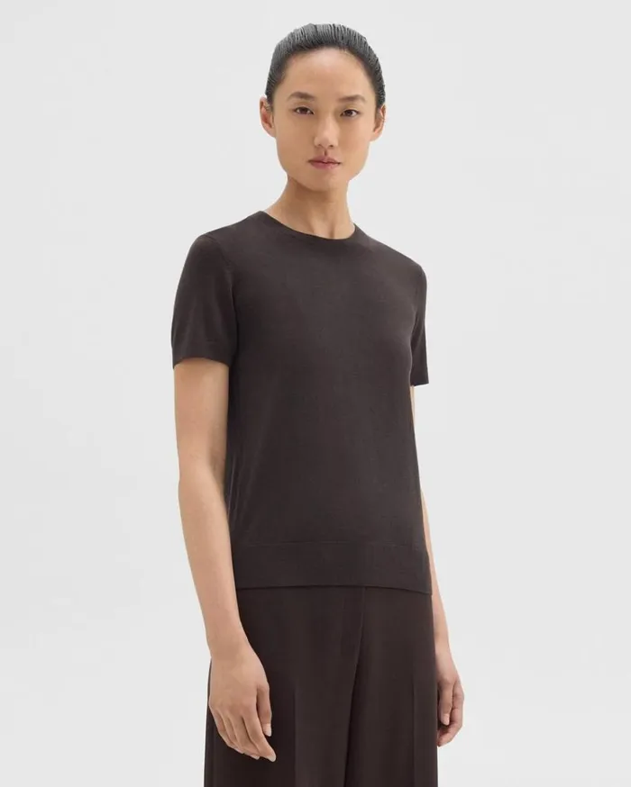 Theory Sweater Tee In Regal Wool Mink Women TShirts Tank Tops