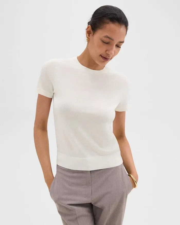 Theory Sweater Tee In Regal Wool New Ivory Women TShirts Tank Tops