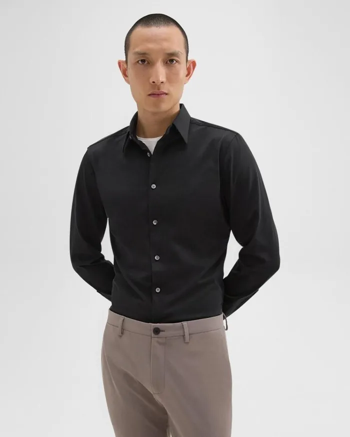 Theory Sylvain Shirt In Structure Knit Black Men Shirts