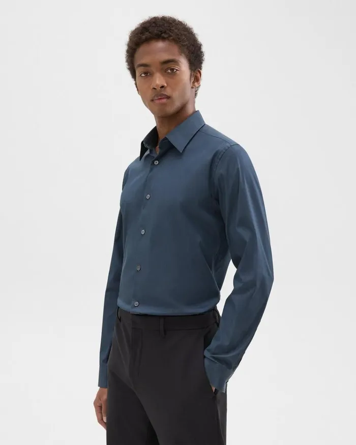 Theory Sylvain Shirt In Structure Knit Deep Sea Blue Men Shirts Theory Sylvain Shirt In Structure Knit Deep Sea Blue Men Shirts