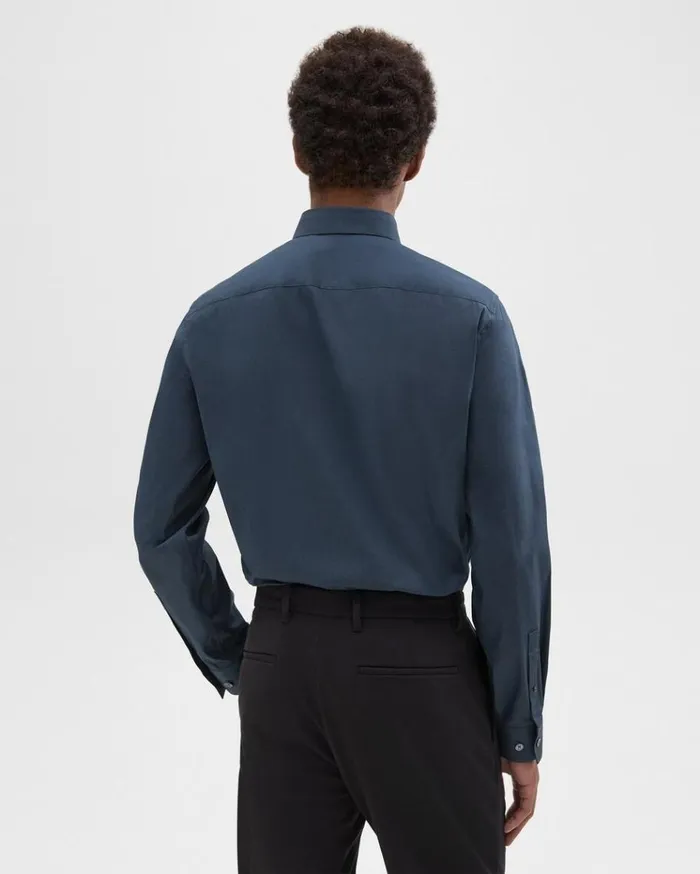 Theory Sylvain Shirt In Structure Knit Deep Sea Blue Men Shirts Theory Sylvain Shirt In Structure Knit Deep Sea Blue Men Shirts