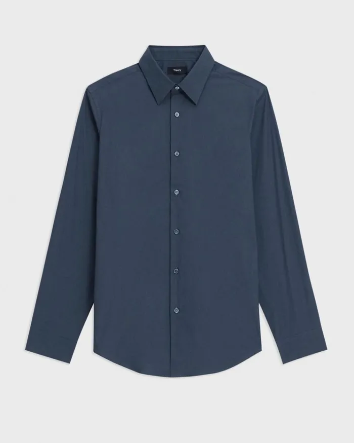 Theory Sylvain Shirt In Structure Knit Deep Sea Blue Men Shirts Theory Sylvain Shirt In Structure Knit Deep Sea Blue Men Shirts
