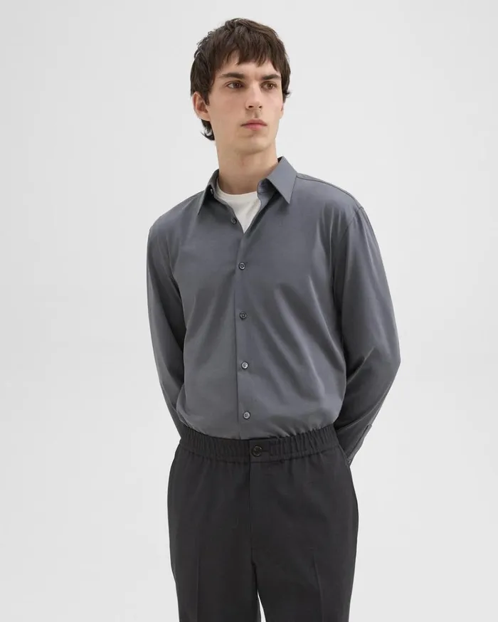 Theory Sylvain Shirt In Structure Knit Pestle Men Shirts