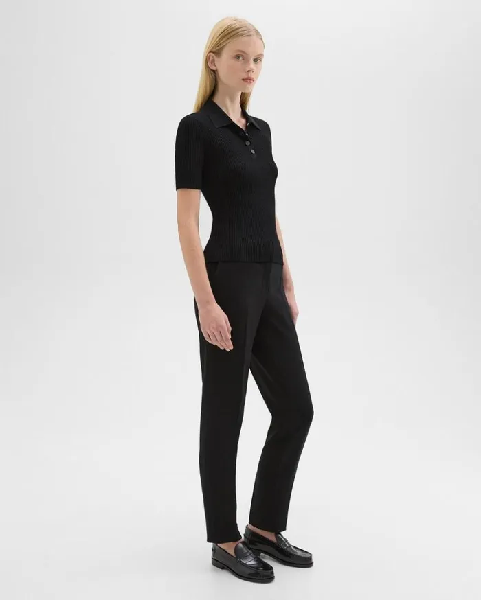 Theory Treeca Full Length Pant In Admiral Crepe Black Women Pants