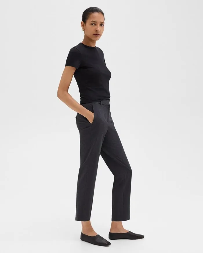 Theory Treeca Pant In Good Wool Charcoal Melange Women Pants