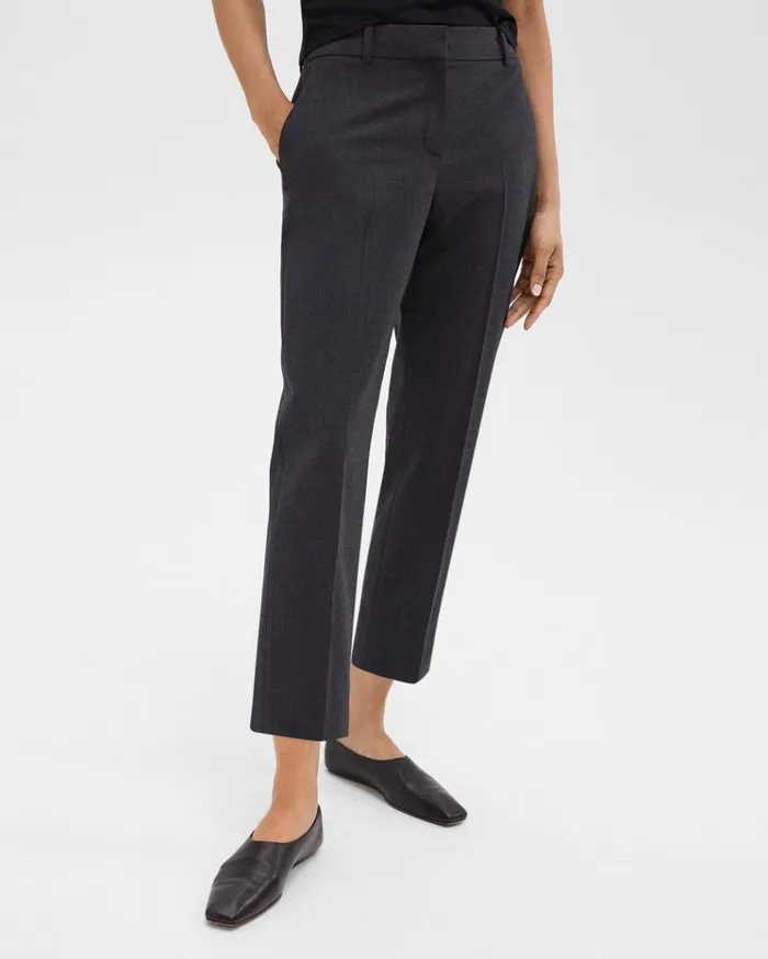 Theory Treeca Pant In Good Wool Charcoal Melange Women Pants